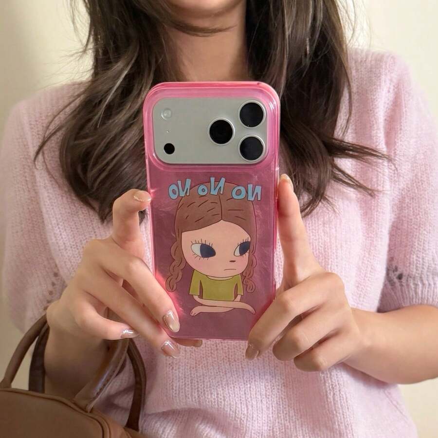 Japanese Cartoon Full Coverage Double-Layer Pink Nara Yoshitomo Phone Case Suitable For IPhone 17 Pro Max/ 16 Pro Max/15 Pro Max/14 Pro/13, Cute Phone Case/Fashion Phone Case/Women's Phone Case/Creative Design Phone Case