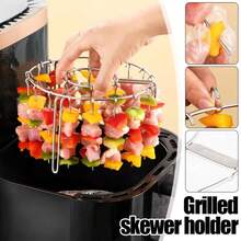 2PCS Air Fryer Stainless Steel Grill Vertical Skewer Hanging Kebab Rack Tool - Silver - View 3