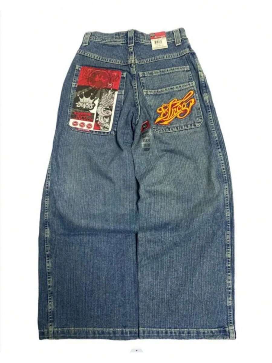 Jeans For Men,Men's Wide-Leg Jeans, Street Style, Hip-Hop, Harajuku Style, Straight Leg Casual Pants - N15藍色 - 查看 1
