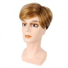 棕色短直发侧分假发，时尚欧美风，男士合成纤维假发帽带夹子，日常佩戴 - 橘色 - 查看 3