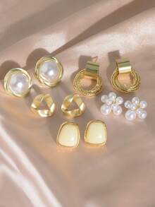 5pcs Minimalist Wedding/Party/Daily Wear Earrings Set, Petite Vintage Twisted Triangle Earrings, Luxury Matte Personalized Earring Set - Multicolor - View 1