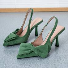 SVRM Tacones de aguja de punta fina y lazo versátiles y de moda para mujeres, adecuados para citas, fiestas, uso diario, trabajo, traslados, negocios, eventos de noche, casual y elegante - verde menta - Ver 11