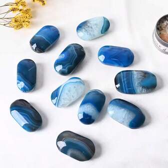 Naturalne kamienie szlachetne, kryształy, kamienie palmowe, polerowany niebieski agat, kryształ palmowy do uzdrawiania duchowego