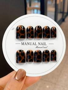 JUTI 10 miếng dán móng tay hình hạnh nhân vẽ tay phong cách Y2K cổ điển | Họa tiết da báo nâu đen dễ thương | Có thể tái sử dụng, phù hợp cho móng tay hàng ngày và ngày lễ | Móng giả dán thủ công - Nhiều màu - Xem 14