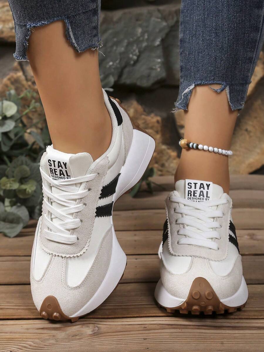 Women's Comfortable Lace Up Athletic Sneakers - Lightweight Multipurpose Casual Shoes, Non-Slip Rubber Sole, Suitable For All Seasons,Suitable For Gift-Giving During The School Opening Season - trắng - Xem 1