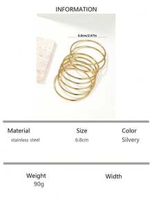 7pcs Set Gold-Plated Smooth Bangle Bracelets, Suitable For Party, Daily Wear, Anniversary, Holidays Gift For Women - Gold - View 11