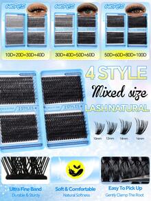640pcs D-Curl Flared False Eyelashes Set, Includes Glue, Sealer, Tweezers And Brush, Beginner-Friendly, Large Capacity Lash Book, Suitable For DIY Makeup, Thick & Fluffy Lashes To Enhance Eyes, Long-Lasting, Segmented Design For Easy Application, Ideal For Daily, Wedding, Outdoor, Travel, Nightclub Party, Music Festival And Other Occasions, Perfect Gift For Women - 藍色 - 查看 5