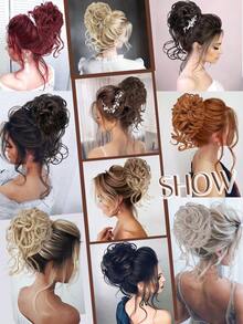 Women's Messy Bun Hair Clip, Messy Wavy Curly Hair Bun Extension, Fluffy Updo Hair Bun Clip-In Synthetic Hair Ponytail Extension (Strawberry Blonde And Bleached Blonde Mix) - Champagne - View 4