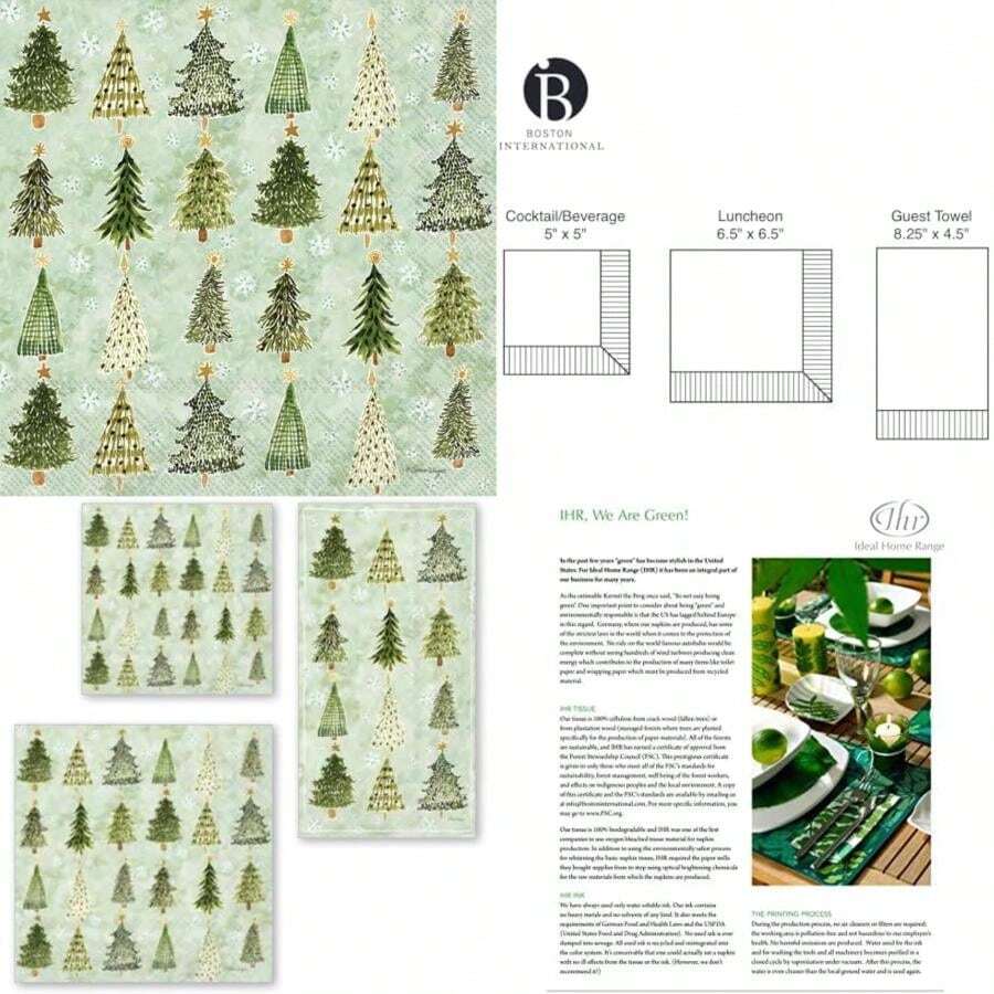 IHR Home Range Servilletas desechables de papel de 3 capas, 5 x 5 pulgadas, patrón de árbol de Navidad(default) - Multicolor - Ver 1