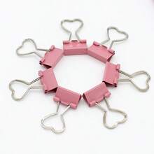 1个/10个粉色心形19毫米金属办公文件夹，折叠式设计，粉色心形回形针，办公用品文件夹，金属财务规划师文件夹夹，多功能粉色心形金属文件夹夹 - 链夹，适用于照片、标签、文件和办公/家居装饰DIY文具配件，情人节礼物，节日礼物 - 彩色 - 查看 8