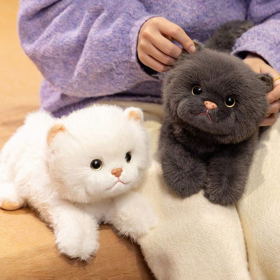 1 con thú nhồi bông hình mèo sống động như thật, búp bê mèo lông mềm mại trang trí nhà cửa, đồ chơi trẻ em và thú cưng, quà sinh nhật/Giáng sinh.