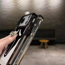 Carcasa de teléfono con diseño de máscara de grito negro y blanco con bordes dorados protección completa con esquinas anticaídas TPU transparente ultra resistente para iPhone 16 15 14 13 12 11 Plus Pro Pro Max regalo ideal para Navidad para amigos pareja o tú mismo - Morado - Ver 4