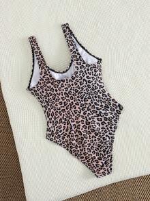 Women's Leopard Print Sporty Casual Jumpsuit Swimsuit - Multicolor - View 2