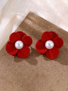 1 Pair/6 Pairs Metallic Painted Floral Earrings, Suitable For Women's Daily Wear, Festivals, Dates, Gifts, Matching Red Earrings For New Year