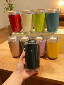 1个不锈钢极简保温杯，便携式防滑拿铁咖啡杯，旅行饮水杯，不锈钢冰茶杯，平底保温杯，四季通用水瓶，双层不锈钢保温杯，便携式欧式高端优雅拿铁杯，男女通用 - 适用于牛奶、咖啡、茶、果汁 - 彩色 - 查看 3