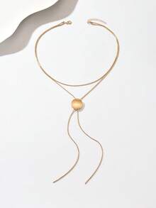 1pc Women's Y-Shaped Necklace, Fashion Minimalist Round Snake Chain, Geometric Circle Decor Long Sweater Chain, Suitable For Casual, Party, Holiday Wear - Gold - View 3