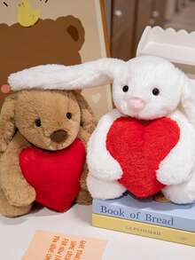 毛绒兔子玩偶，柔软可爱的兔子毛绒玩偶，手捧爱心，适合情人节、周年纪念日、生日等场合，送给女孩、男孩、女朋友的甜蜜礼物 - 彩色 - 查看 3