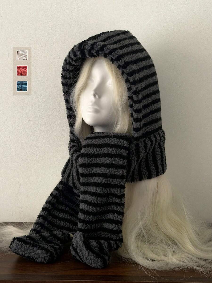 Women's Heavyweight Extreme-Cold Balaclava Hooded Scarf, Knitted Knitted Blend Windproof Warm Earflap Hat For Autumn/Winter