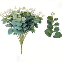10 Pieces Of Outdoor Simulation Green Plant Eucalyptus Leaves, Anti-Ultraviolet Real Touch, Spring, Summer And Autumn Indoor Home Decoration, Window Sill Garden Decoration, Suitable For Weddings, Thanksgiving, Valentine's Day, Mother's Day And Various Party Activities, Bouquet Materials, Flower Arrangement Accessories - Multicolor - View 5
