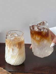 1pc Minimalist High-End Style 400ml Transparent Swirl Textured Glass Cup, Borosilicate Material, Heat-Resistant, Easy To Clean, Suitable For Home Drinking/Office Afternoon Tea/Home Bar/Outdoor Picnic, Fashionable Creative Appearance, Cold Drink Coffee Cup, Valentine's Day, Mother's Day, Father's Day Gift, Drinkware - Multicolor - View 4