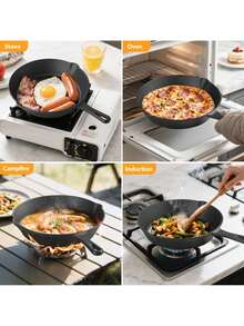 Senmeo Black 3-Piece Cast Iron Skillet Set | Non-Stick Frying Pans With Scraper - Indoor/Outdoor Cookware - Three-piece Set + Scraper - View 8