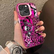 1pcs Punk Skull Leopard Print Phone Case Compatible With Apple Phone 17 15 11 12 14 13 16ProMax X 7plus 8plus Xs Max XS Antidrop Phone Case Silicone Vintage Funky Personality Cute Fashion Can Be Given To Friends You Can Give It To Yourself - 粉色 - 查看 1