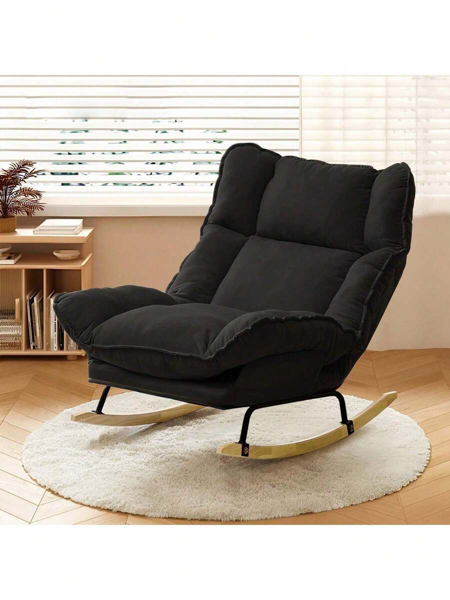 Rocking Chair With Adjustable High Backrest, Extra-Wide Cushioned Gliding Rocking Chair, Comfortable Corduroy-Trimmed Chair, Suitable For Living Room And Bedroom. - Black - View 1