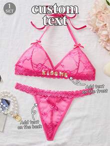 Custom Lace Transparent T-String Set, Custom Metal Letter Decoration Sexy Lingerie, Customized Rhinestone Letter Lace Sexy Lingerie Sequin Colorful Custom,Personalized,Unique,Customized Personalized Gifts For Men/Women,Lingerie,Panties,Underwear,Thongs Ideal Gifts For Her Girlfriend Living Room,Bedroom,For Anniversaries,For Birthdays,For Holiday,Dawg,Colorful,Cute,Adorable,Contracted,Funny,Custom,Unique,Customized,Personalized,Ideal Gifts For Him,Ideal Gifts For Her,Boyfriend,Girlfriend,Family,Friends,Her,Customized Women Sexy Lingerie And Costumes,Delicate Romance,Underwear & Sleepwear,Easy Comfort,Anniversary Gift, Valentine Gift, Birthday Gift, Wedding Gift - Pink - View 1