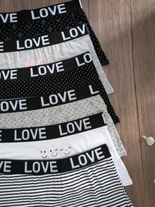 6pcs/Pack Women's Comfortable Panties With Love Print - Nhiều màu - Xem 5