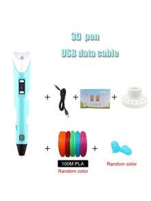 1pc 3D Printing Pen, DIY Drawing Printing Pen, Art Tool, Birthday Gift, Christmas Gift, 9M/25M/50M/100M PLA Refill (Consumables) + Sketchbook + Finger Sleeve + Stand - Blue - View 9
