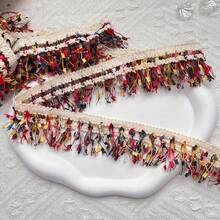 1.57 Inch Wide Colorful Eyelash Tassel Trim, Polyester Ribbon Suitable For Sewing And Crafting, 3/5 Yard - 4 Color Options, Ideal For Gift Wrapping, DIY Clothing, Home Decor, Party Decoration - Multicolor - View 8