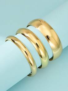 4/3pcs Vintage Exaggerated Old Coin Style Women Metal Smooth Gold Bangle Set, Suitable For Daily Wear And Party - Gold - View 8