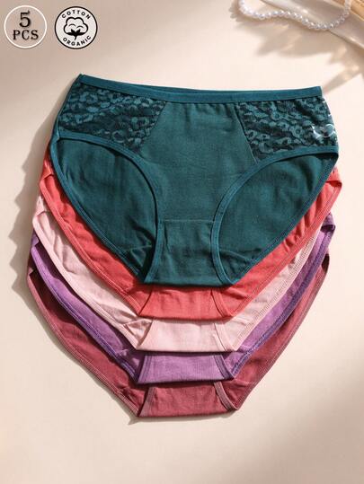 5pcs/Set Women's Sexy Lace Patchwork Low Waist Comfortable Panties