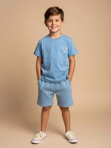 Mundo Coala Conjunto Infantil Masculino Camiseta Silk e Shorts - Azul - Azul - Visão 1
