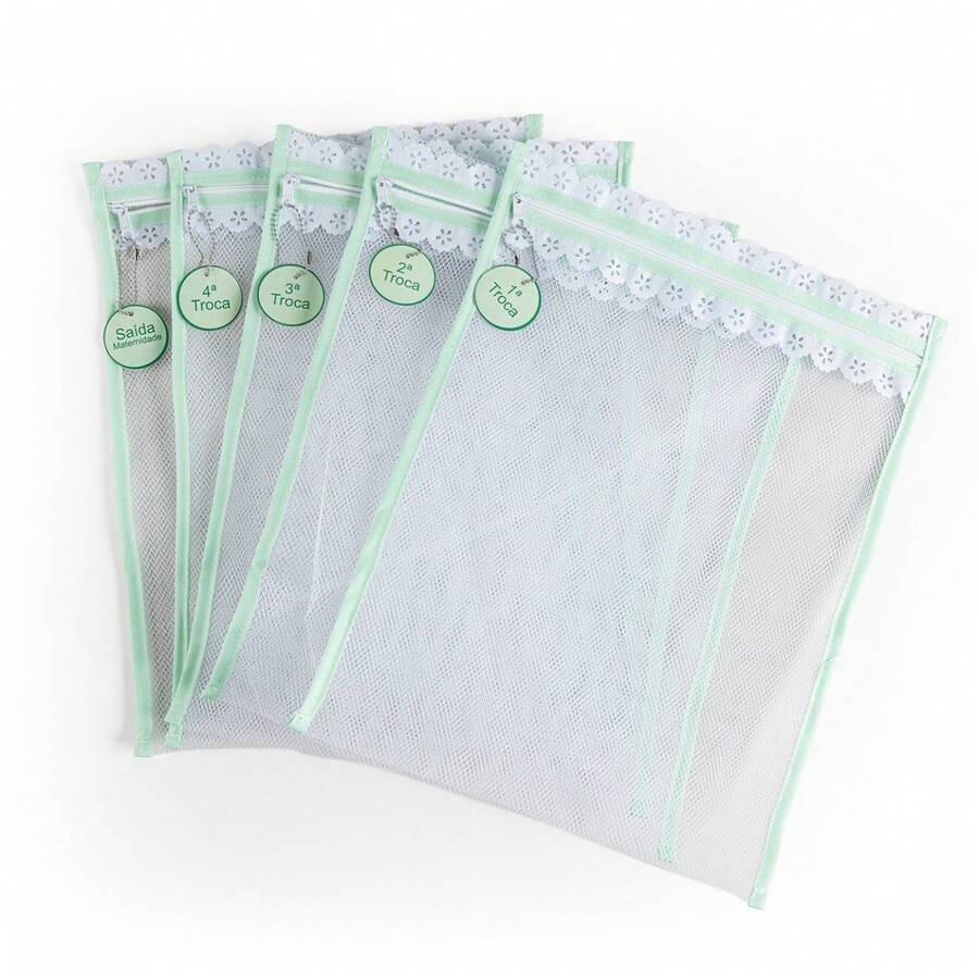 Set Of 5 Baby Clothes Organizer Bags For 1st To 4th Changes + Going-Home Outfit - Green - View 1