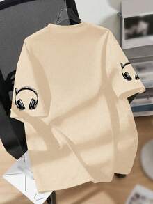 1 Piece Music Theme Teen T-Shirt For Boys, "MUSIC SOOTHES MY SOUL" Slogan Top, Spring & Summer School Daily Wear - Apricot - View 2