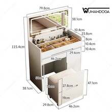 Buró Minimalista Moderno con Espejo y Banco,Tocador de Dormitorio,Ideal para Dormitorios, Salones y Vestidores - Blanco - Ver 7