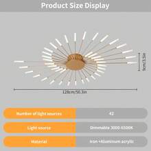 Upgraded 42-Light Modern Flower Ceiling Lamp With Firework Petals - Perfect For Living Room & Bedroom Décor - 金色 - 查看 16