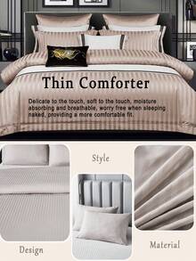 3PCs Beige Striped Vintage Style Comforter Set(1Comforter +2Pillowcases) ,Soft Microfiber Quilt Set,Classic Bedding - Suitable For Various Bed Sizes,Ideal For Gifting