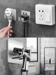 2pcs Toothbrush & Cup Holder - Can Hold Toothbrush & Cup Simultaneously, Bathroom Hook - For Razor, Bath Sponge, Brush, Toothbrush Holder, Rinse Cup Holder, Bathroom Simple Stainless Steel No Drilling Toothbrush Stand, Toothbrush Hook, Toothbrush Rack, Wall Mounted Rinse Cup & Toothbrush Holder - Multicolor - View 4