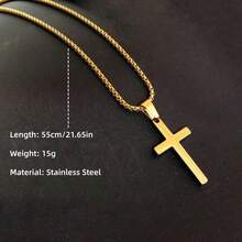 男士简约金十字架项链，男士不锈钢金十字架吊坠项链，基础款项链，男士珠宝礼品 - 金色 - 查看 5