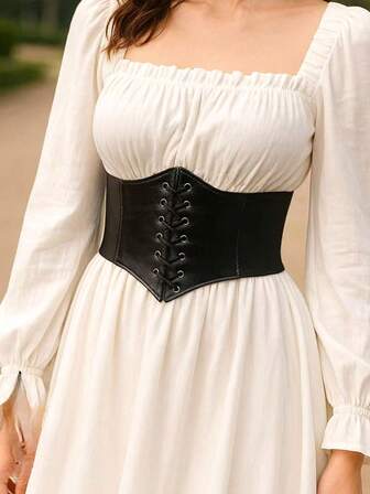 1 st. matchande, mångsidigt svart midjebälte med justerbart knytband för kvinnor, modernt och elegant, lämpligt för accessoarer till klänningar, rockar eller pendling och sammankomster.