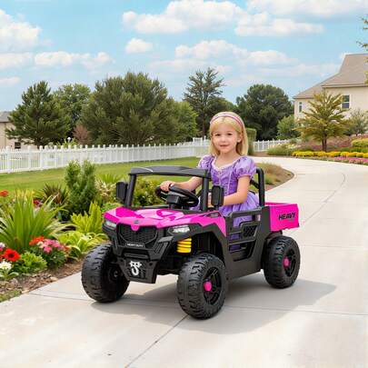  AIYAPLAY Kids Electric Car 12V Kids Ride On Car, UTV With Electric Dump Bed, 4-Wheel Suspension, Remote Control, Music, Horn, For 3-8 Ages, Pink
