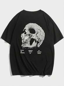 ROMWE MEN Men's T-Shirt With Goth Skull Pattern - 黑色 - 查看 1