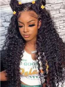 Invisi Strap 360 Deep Wave Lace Front Wigs Human Hair 250% Density Deep Curly Human Hair Wig Wet And Wavy Glueless 360 HD Lace Frontal Wig With Drawstring Pre Plucked Natural Hairline 13x6 HD Curly Human Hair Wigs For Women Natural Black Color - Natural Black - 查看 2