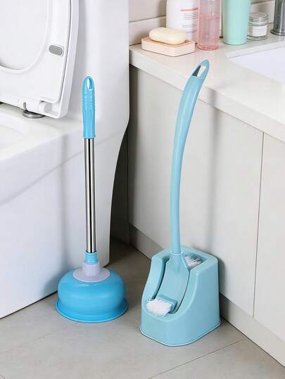 1pc Toilet Plunger, Drain Remover Stick, Toilet Cleaning Brush, Toilet Cleaning Tool, Toilet & Sink Clog Remover Plunger, Kitchen Sink Drain Cleaner, Double-Sided Long Handle Toilet Brush With Stand, Bathroom Cleaning Brush, Crevice Brush, Suitable For Hotel, Dorm, Home