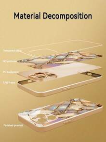 1件装奢华优雅高端渐变大理石纹理金色闪光图案玻璃材质手机壳，兼容，钢化玻璃材质，高级精致 - 金色 - 查看 7