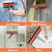 专业窗户刮水器，二合一刮水器窗户清洁器，带长不锈钢手柄，海绵汽车窗户刮水器，适用于加油站、玻璃、淋浴房（海绵型） - 珊瑚橙 - 查看 7
