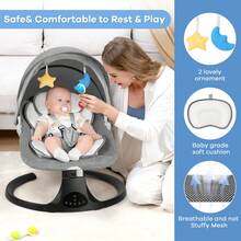 Baby Swing & Bouncer For Newborns, Infant Electric Cradle With Music Speaker, 3 Seat Positions, 10 Lullabies, 5 Speed Settings, Remote Control & Dual Power Supply,Mother's Day Gift - 新灰色 - 查看 3