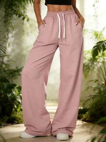 Quần dài nữ dáng suông, quần ngoài trời đa năng màu trơn, cạp chun, chất liệu nhẹ, màu hồng xuân/thu. - Hồng - Xem 3